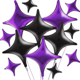 TONIFUL 30Pcs 26In&10In Star Balloons Black and Purple Four Pointed Foil Mini Star Mylar Balloons for Halloween Birthday Wedding