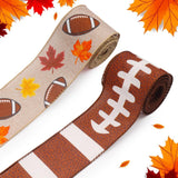 ABTOLS 2 Roll 10 Yards Brown Football Ribbons 2.5, Football Wired Edge Burlap Ribbon Fall Leaves Ribbon for Farmhouse Decor Gift