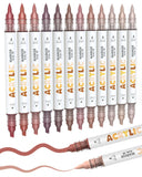 Guangna 12 Red Brown Dual Tip Acrylic Paint Markers, Brush Tip & Chisel Tip Acrylic Paint Pens for Pumpkin Paint, Rock, Wood, Gl