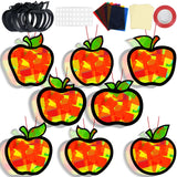 32 Sets Back to School Apple Suncatchers Craft Kit DIY Window Stained Glass Effect Colorful Apples Paper Crafts for Home School