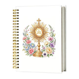 ADWHNHJY Catholic Monstrance Christian Spiral Notebook, JHS Jesus Christian Journal for Women, Floral Ostensorium Religious Note