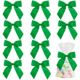 AIMUDI Green Satin Bows 4.5 Pre-Tied Emerald Green Twist Tie Bows for Treat Bags Green Ribbon Bows for Crafts Premade Bows for G
