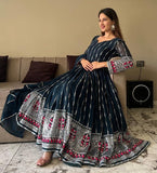 Women Floral Print Anarkali Kurta With Pant And Dupatta (Medium) (Xl Ligth Pink) (Xxl Blue),Blue,2XL,Georgette,Anarkali,Kurta, Scarf