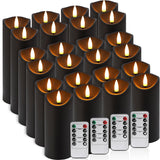 CAKETYCG Set of 24 Flickering Black Flameless Candles, Battery Operated LED Pillar Candles with Remote Control and Timer Essenti