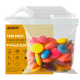 UFCOELPT 4x4 Small Plastic Bags Bulk 1000 Count, 2mil Clear Reclosable Zipper Poly Bags for Storage and Packing
