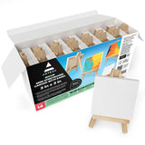 ARTEZA Small Canvases for Painting with Easels, Pack of 14, 3 x 3 Inches, Blank White Canvas for Painting, Art Supplies for Acry