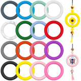 AIHSUMC 16 Pcs Silicone Beadable O Ring 65mm Round Silicone Loop with 2 Hole, 16 Colors Beadable Focal Frame Silicone Pendants S