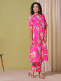 Anni Designer Women'S Rayon Viscose Straight Printed Kurta With Pant (Ladat Pink-Vks03_Xxl_Pink_Xx-Large),Pink,2XL,,,