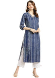 rytras Women's Cotton Printed Straight Kurti (Large) Blue