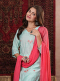 Anni Designer Women'S Rayon Blend Embroidered Straight Kurta With Pant & Dupatta (Baad Green-Vks07_L_Green_Large),Green,L,,,