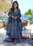 Gosriki Women'S Rayon Viscose Anarkali Printed Kurta With Palazzo & Dupatta (Sinners Blue-Vks01-Gs_L_Blue_Large),Blue,,B0DX268F7C