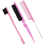 Geiserailie 3 Pcs Slick Back Hair Brush Set Bristle Brush Edge Control Teasing Comb For Women Black Hair(Light Pink) -Like New