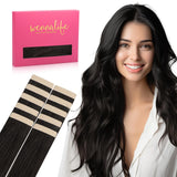 WENNALIFE Tape in Hair Extensions Human Hair Natural Black Tape in Extensions, 10pcs 20g 10 inch Remy Invisible Tape Ins Straigh