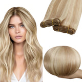 RUNATURE Weft Hair Extensions Human Hair Blonde Sew in Hair Extensions Real Human Hair, Straight Natural Remy Hair Weft Extensio