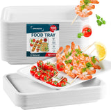 100 Pack 14 Inch Heavy Duty Disposable Food Trays Compostable Large Paper Plates Tray Set Natural Material Biodegradable for Par
