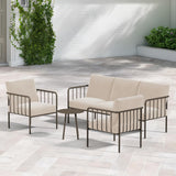 BUPPLEE 4-Piece Patio Furniture Set, Outdoor Conversation Set with 3-Seat Sofa, 2 Armchairs and Coffee Table, Modern Deep Seatin