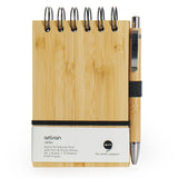 Comma Artisan Spiral Notebook Pad With Pen & Sticky Notes | A6 Size Bamboo Wooden Cover WireO Pad | 140 Pages 60 Gsm Kraft Pape