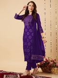 Anni Designer Women'S Rayon Viscose Printed Straight Kurta With Pant & Dupatta (Nov Begani_S_Begani_Small),Begani,S,Rayon,Casual,