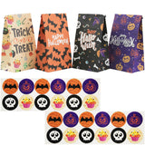 Whiosyrt 24 Pieces Halloween Gift Bags (with 24 Pieces Sealing Stickers) Paper Candy Bags Party Favours, Candy or Joke Gift Favo