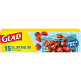 Glad Zipper Freezer Storage Plastic Bags Gallon 15 Count