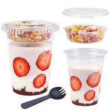 TOFLEN 12 oz Clear Plastic Yogurt Parfait Cups with Lids Disposable To Go Cereal Cups for Breakfast Snack Fruit, Veggies and Dip