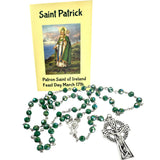 Westmon Works St Patrick Rosary and Card Gift Set Green Bead Rosary with Patron Saint of Ireland Prayer Catholic Pack for Irish