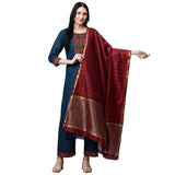 Gosriki Women'S Cotton Blend Embroidered Straight Kurta With Palazzo & Dupatta (Morning-Blue_Go),Blue,,B098NZMG5T