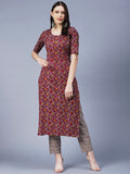 Anni Designer Women'S Cotton Blend Printed Straight Kurta With Pant (Slksw-Multi_Xxl_Multi_Xx-Large) Multicolour,Multicolour,2XL,,,