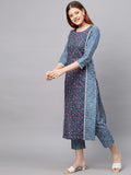 Gosriki Women'S Cotton Blend Printed Straight Kurta With Pant & Dupatta (Pinkari Blue_M-Go_Blue_Medium),Blue,,B0B42P3X67