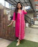 Anni Designer Women'S Rayon Viscose Straight Printed Kurta With Pant & Dupatta (June Pink_Xxl_Pink_Xx-Large),Pink,2XL,,,