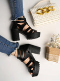 Shoetopia Smart Casual Black Block Heeled Sandal For Women,Black,4,B0BZPZH841