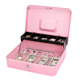 Jssmst Cash Box with Money Tray and Lock - Pink Cash Box with Key Lock Safe Money Box Large, Locking Register Drawer for Money,