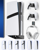 PS5/Slim/Pro Wall Mount with Headset & Controller Holder, Premium PS5 Metal Shelf Floating Mount, Universal 2 Packs Controller S
