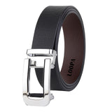 Loopa MenS Textered Genuine Leather Reversible Belt With Metallic Auto Lock Buckle Black Color Belt (Black, 28)