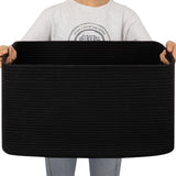 OIAHOMY 75L Large Blanket Basket, Storage Baskets with Handle, Rectangle Woven Cotton Rope Basket, Toy Organizer Bins, 22 x 17x