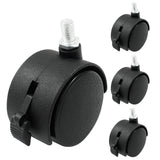 Suiwotin 4pcs 2 Inch Swivel Caster Wheels, Black Nylon M8 Threaded Stem Caster Wheels with Brake, Heavy Duty Swivel Stem Casters