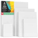 ARTEZA Stretched Canvas, 5 x 7, 8 x 10, 11 x 14, 12 x 16, 16 x 20 Inches, Multipack of 10, Blank White Canvas for Acrylic, Oil a