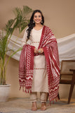 Anni Designer Women'S Cotton Blend Straight Embroidered Kurta With Pant & Dupatta (Dd Beige_M_Beige_Medium),Beige,M,,,