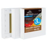 PHOENIX 10x10 Inch 3 Pack Gallery Canvas - 1.5 in Thick Square Canvases for Painting - Deep Edge 100% Cotton 11 Oz. Gesso Primed
