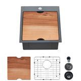 EcoChannels Kitchen Sink, 17 x 19 Inch Drop in Bar Sink Gunmetal Black Stainless Steel Workstation Sink Topmount Kitchen Sink Si