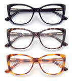 Autojouls 3-Pack Reading Glasses for Women,Oprah Style Frame Spring Hinge Clear Lens Readers Glasses, 3 Colors Mix Black GrayTor
