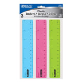 BAZIC Plastic Ruler 6 (26cm), Inches Centimeter Metric Measuring Drafting Rulers, for Students School Supplies (3/Pack), 1-Pack
