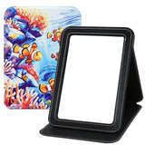 GLINTZ Portable Folding Makeup Mirror, 6.5x8.9 Inch PU Leather Desk Foldable Travel Mirror, Multi-Angle HD Vanity Mirror with Ad