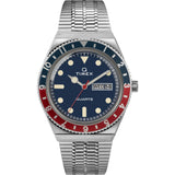 Timex Q Mens 38mm Watch - 1979 Reissue Silver-Tone Case Blue Dial Blue/Red Top Ring with Stainless Steel Bracelet