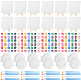 Qilery 12 Set Acrylic Paint Kit Mini Stretched Canvas with Easel, Acrylic Paints Strips, Brushes, Palette, Art Set for Adults Bi