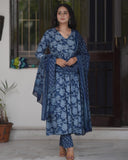 Gosriki Women'S Rayon Blend Anarkali Printed Kurta With Pant & Dupatta (Tithi Blue-Gs_Xxl_Blue_Xx-Large),Blue,2,B0DFCGBG91