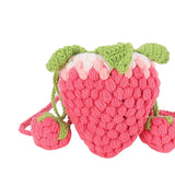Snappsy Knitted Shoulder Bag Strawberry Shaped Handbag For Themed Party Women Pink And Red