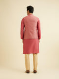 Manyavar Men'S Art Silk Embroidered Kurta Jacket Pyjama Set (Pink,Xl)