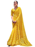 Satrani Women'S Leheriya Printed & Lace Georgette Saree With Unstitched Blouse Piece(2555S289N_Yellow)