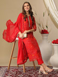 Anni Designer Women'S Cotton Blend Bandhani Printed Straight Kurta With Pant & Dupatta (Turae-Red-Nw_S_Red_Small),Red,S,,,
